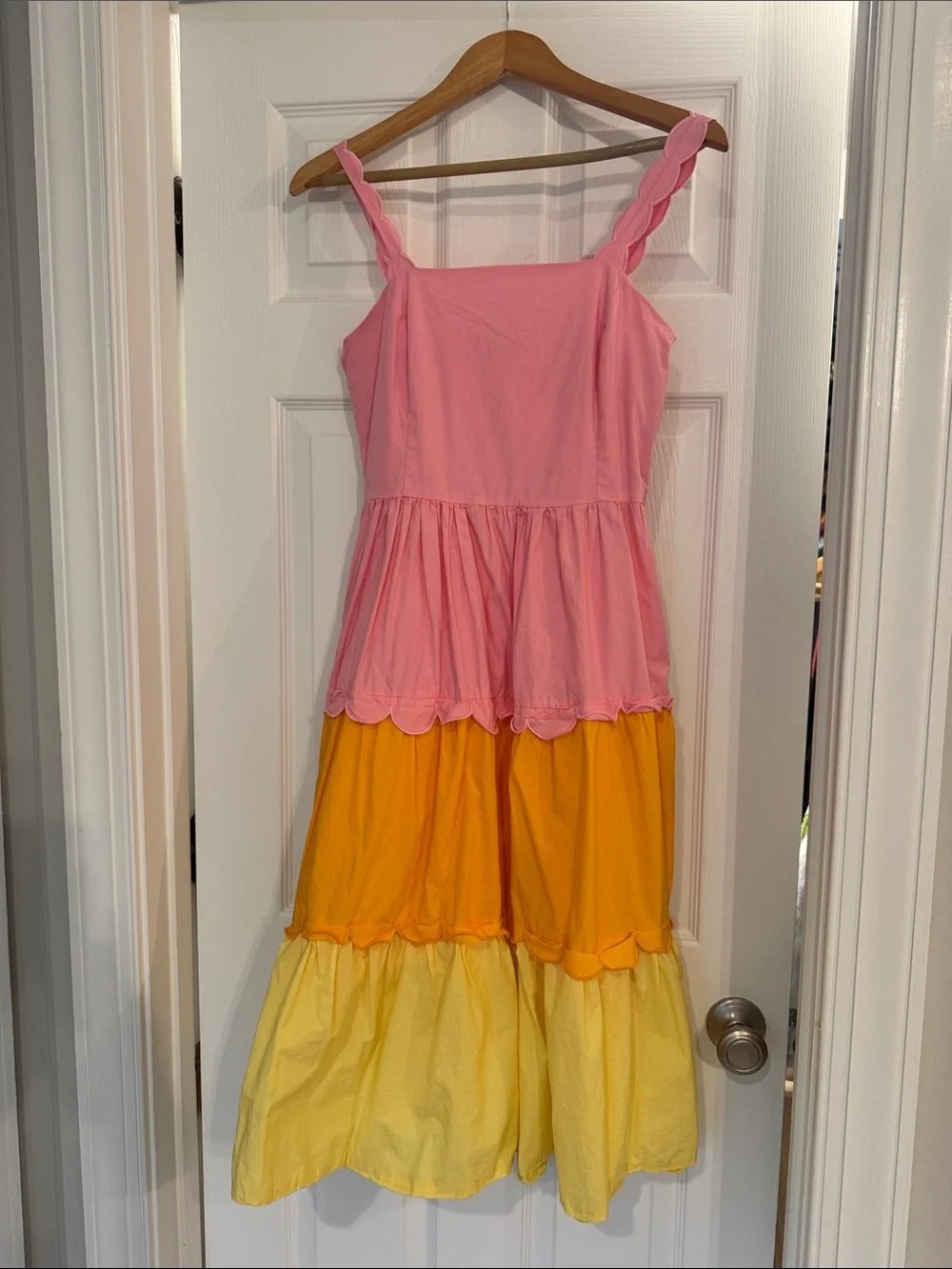 English Factory color block scalloped small midi dress - Picture 1 of 3